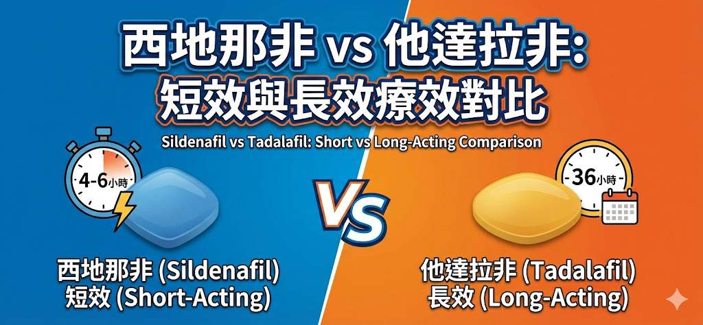 西地那非 vs 他達拉非：短效與長效藥物的完整療效對比 藥物外觀與包裝示意圖