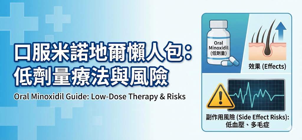 口服米諾地爾 (Oral Minoxidil) 懶人包：低劑量療法效果與副作用風險 藥物外觀與包裝示意圖